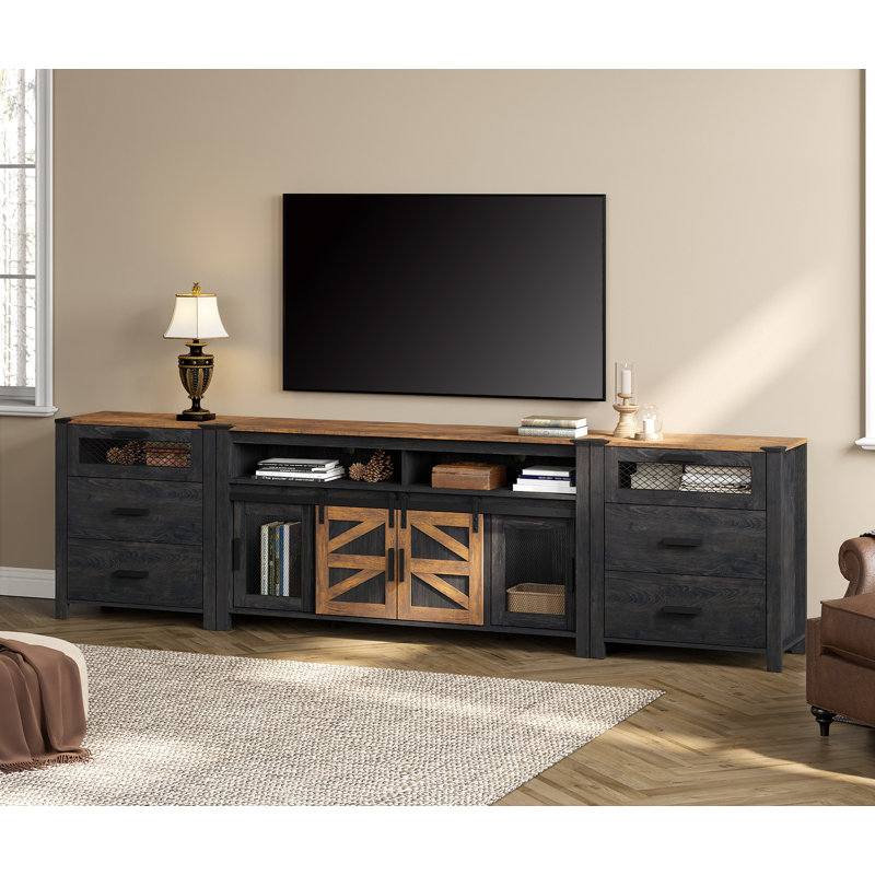  3 In 1 Tv Stand Set, Dark Walnut/Black
