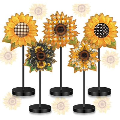 5 pièces décor de table tournesol d'été, panneaux en bois tournesol pour la maison, cuisine, plateau étagé, tablette, manteau de cheminée, centre de table