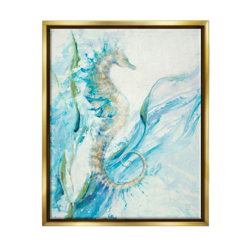 Art nautique sur toile bleu océan, H 21 po x l 17 po x P 1,7 po, Cadre flottant métallique doré