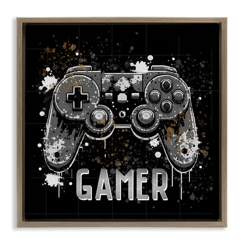 "Pixel Style Gamer", art mural sur toile flottante par Kim Allen, Cadre flottant orme Montalcino, H 18 po x l 18 po