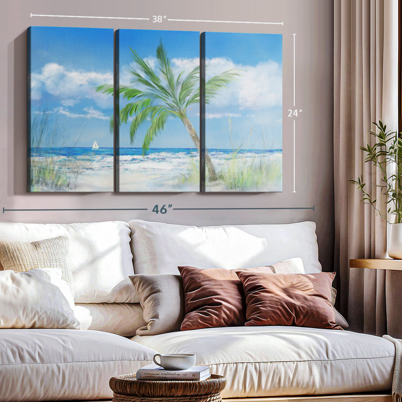«Palm Tree Paradise», 3 pièces sur toile, H 24 po x l 38 po x P 1,25 po