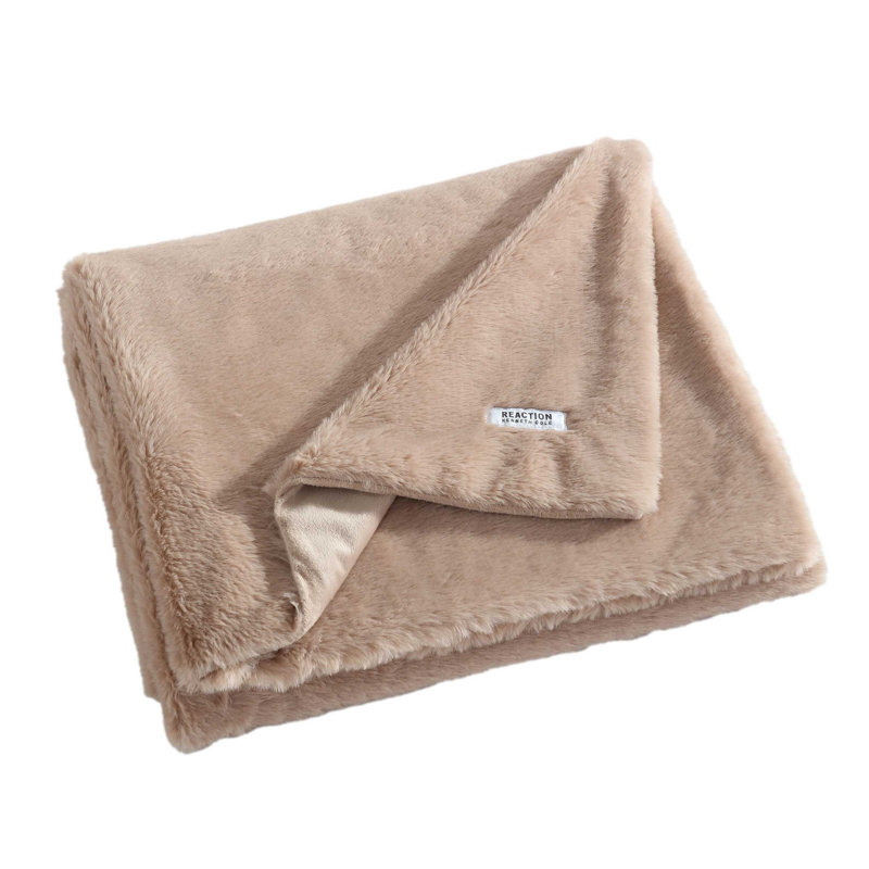 Cole Faux Fur Solid Throw Blankets, Beige