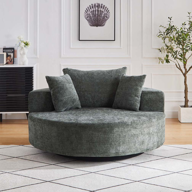 Fauteuil en chenille avec accoudoirs et 3 coussins, Vert