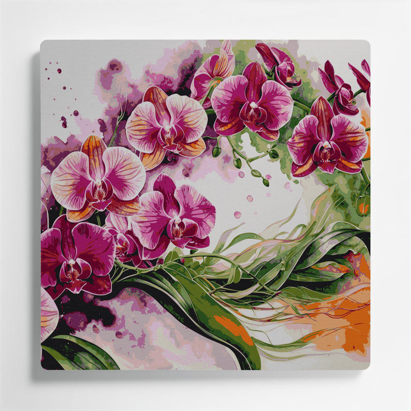Orchidées hawaïennes, art mural gris en métal, H 8 po x l 8 po