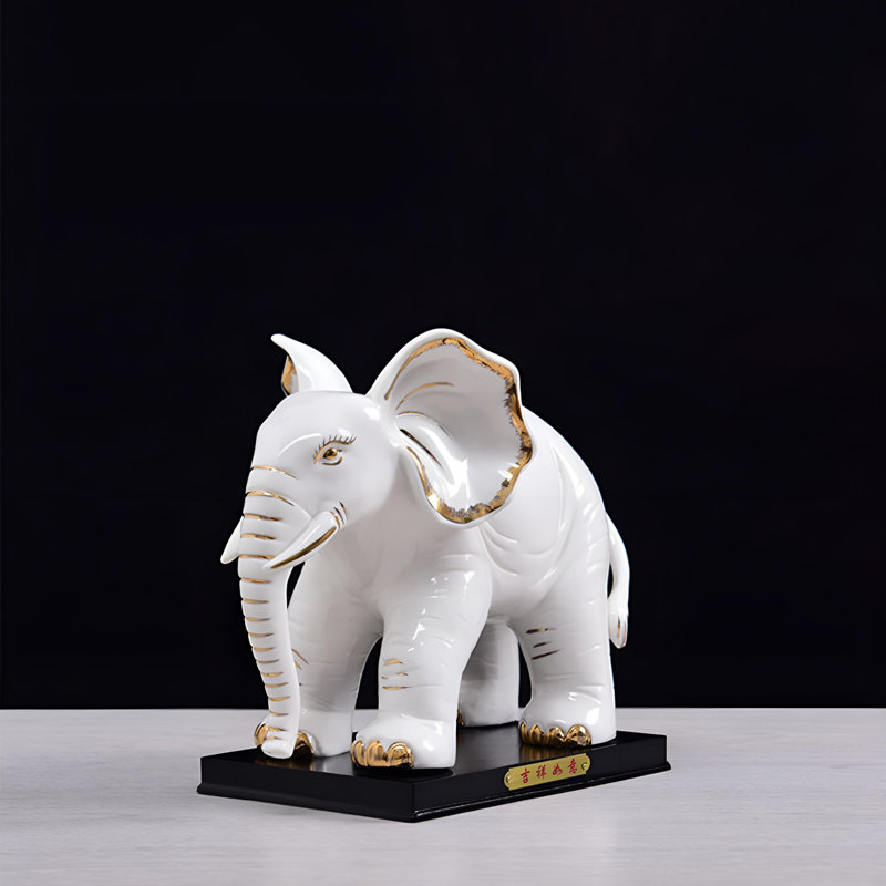 Ornement délicat d'éléphant pour la richesse, Blanc, H 7,87 po x l 9,45 po x P 4,72 po