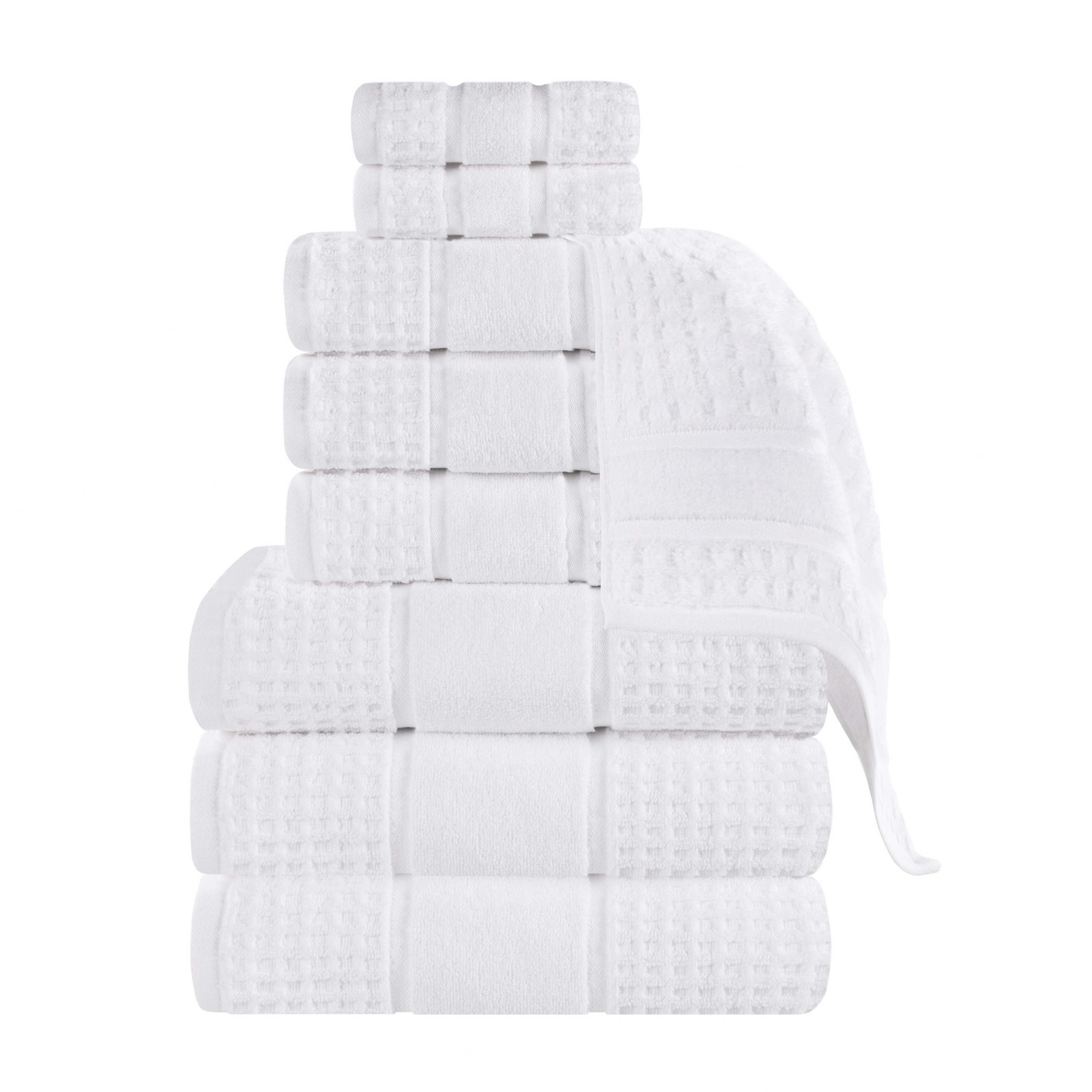 Hisela 3-Piece Waffle Cotton Towel Set, White, 9 Piece Towel Set