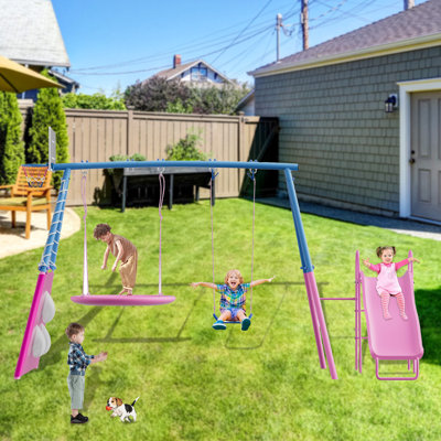 Balançoires pour enfants en métal 5 en 1 avec support en A robuste pour aire de jeu Sumij