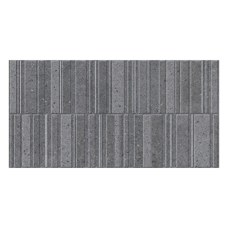 Spanish Silis 12"x 24" Matte 3D Fluted Terrazzo Look Porcelain Wall Tile (5 PCS, 10.76 sq. ft./Case), Black