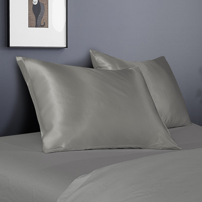Taies d'oreiller en satin avec fermeture à enveloppe, Taie d'oreiller pour taille de lit très grand cal, gris
