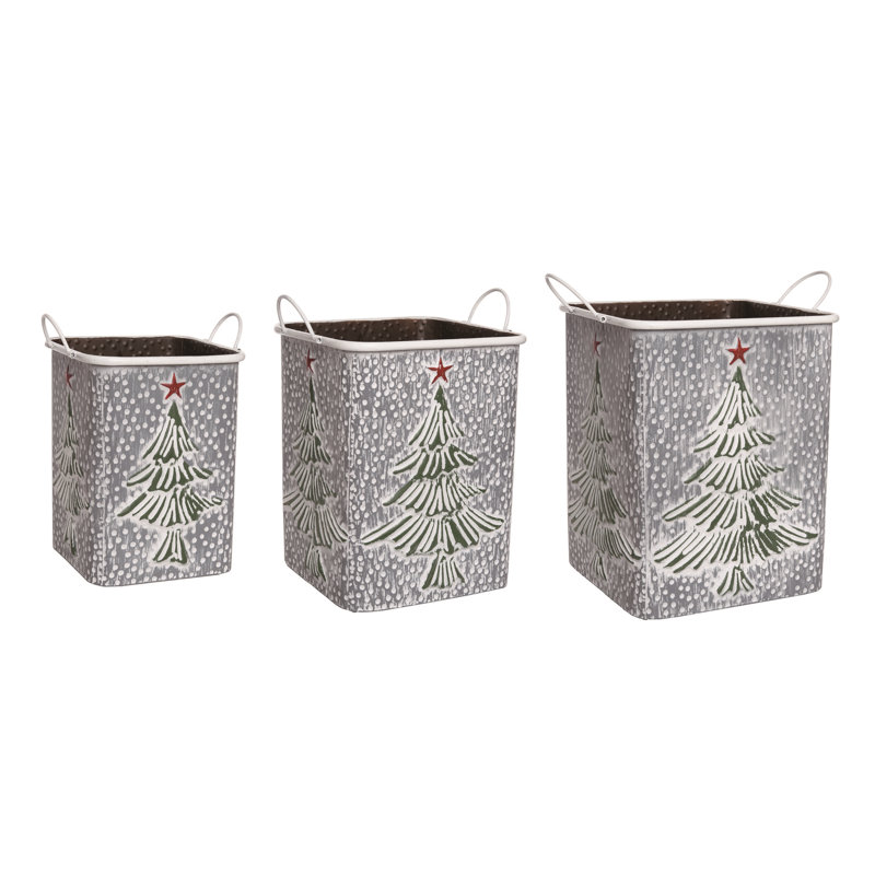 Ensemble de 3 paniers en métal en métal blanc cassé 15,25 po