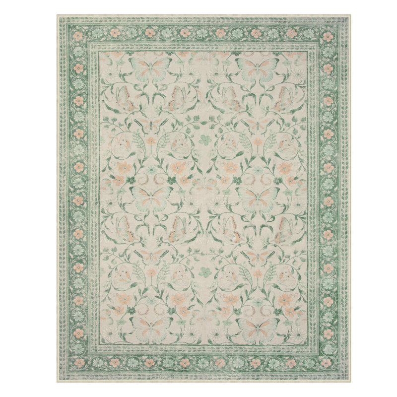 Kaldi Washable Area Rug for Bedroom Floral Ultra-Thin Non-Slip Pastel Bedroom Nursery Playroom Carpet, Rectangle 8' x 10'