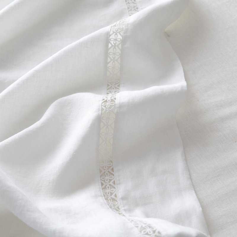 Ensemble de draps 100% lin lavé - Draps en lin naturel français, Grand 1 drap plat + 1 drap-housse + 2 taies d'orei, Blanc