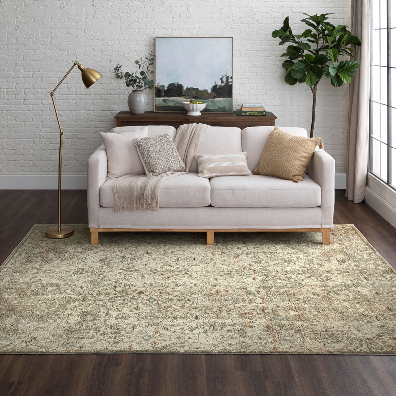 Gray and Cream Geometric Synthetic 5' x 7' Area Rug