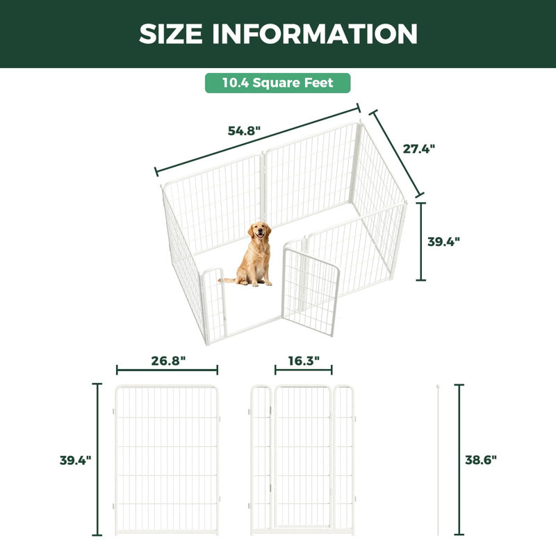 Parc pour animaux d'intérieur et d'extérieur non-lesté FXW Homeplus Unleashed, H 40 po x l 54,8 po x P 27,4 po, Blanc