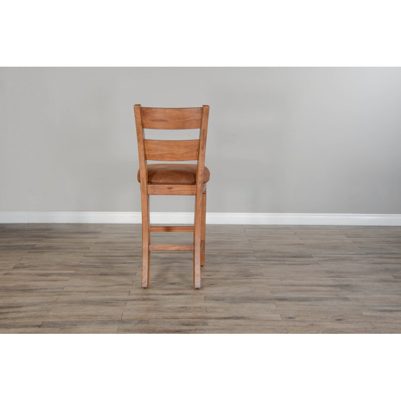 Gridley Upholstered Faux Leather Counter Stool with Solid Wood Frame, Brown, Rustic Oak
