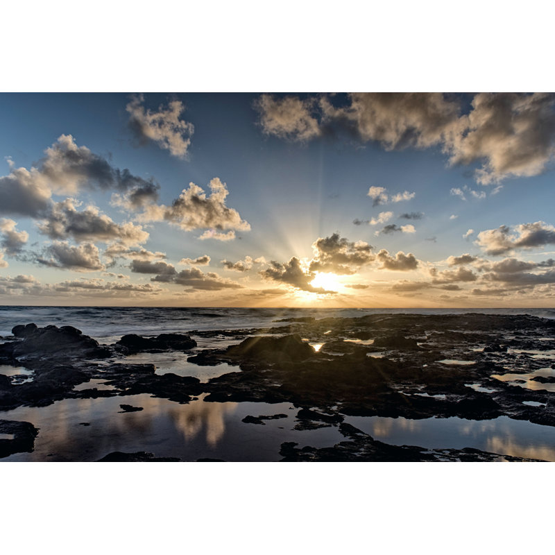 Waipouli Sunrise - Print on Canvas, 81 cm H x 122 cm W, Black Floater Framed