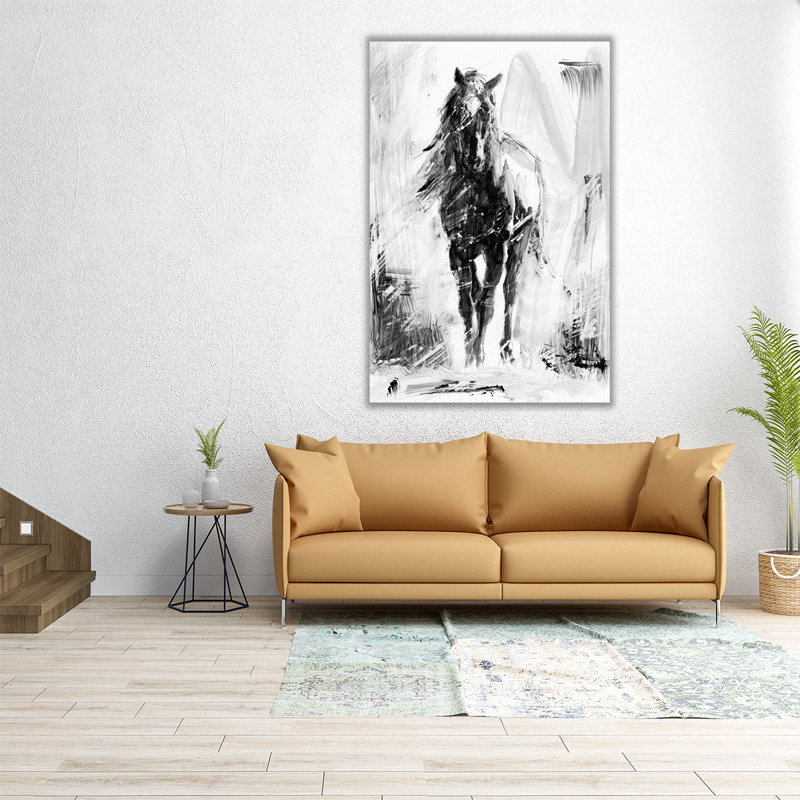 «Rustic Stallion II Black and White», reproduction d'art sur toile, H 30 po x l 20 po