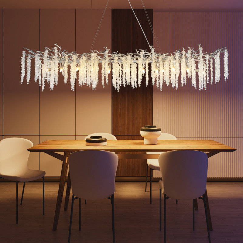 Erdenheim Modern Rectangle Crystal Chandeliers for Dining Room, Silver, 15.7" H x 70" W x 16.2" D