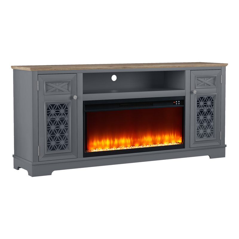 Meuble télé avec foyer, Gris / naturel