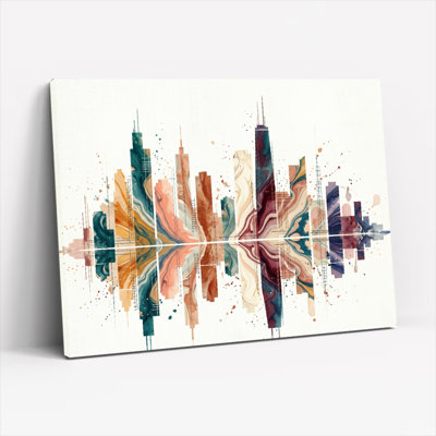 Ensemble de 1 tableau abstrait sur toile représentant une ville