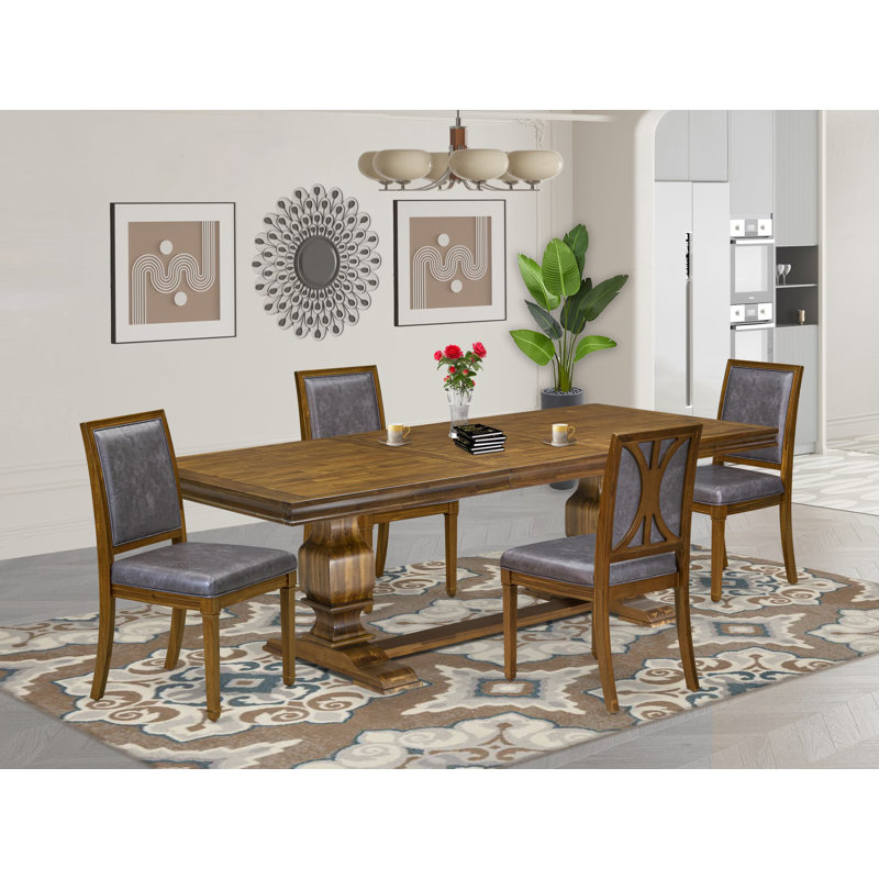 Ensemble de salle à manger 5 pièces comprenant une table de cuisine et 4 chaises de salle à manger en similicuir gris foncé avec dossier haut - Finition noyer antique