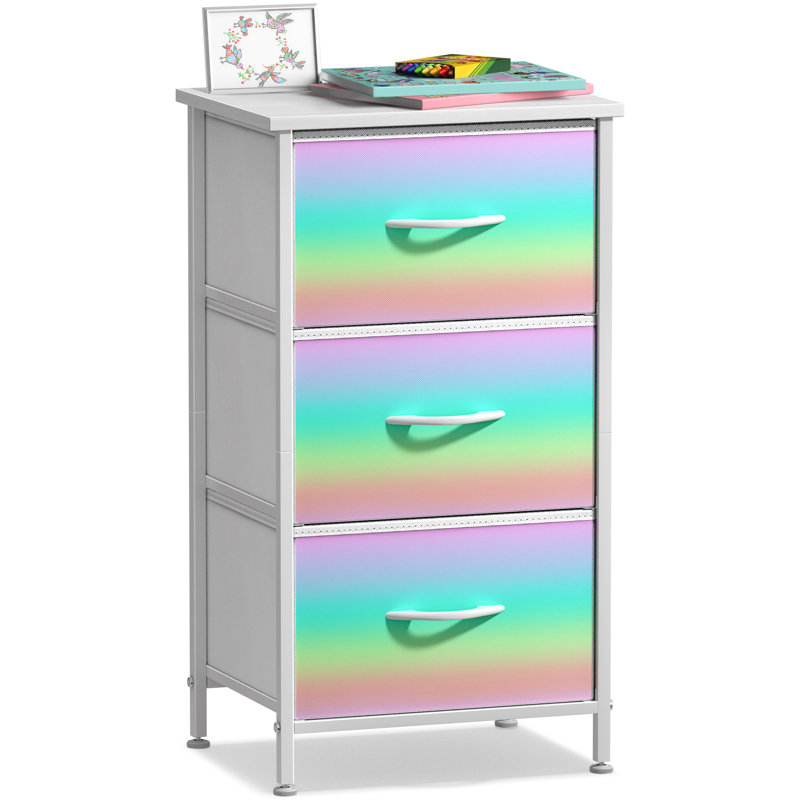 3 Drawers Nightstand with Steel Frame and Wood Top - Colorful, Colorful