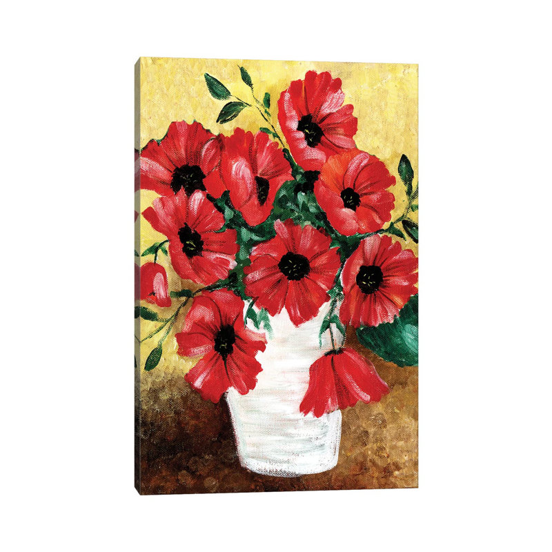 « Big Red Poppies » par Cheryl Bartolo-impression d’art graphique, H 40 po x l 26 po x P 1,5 po, Toile tendue, Pas de tapis
