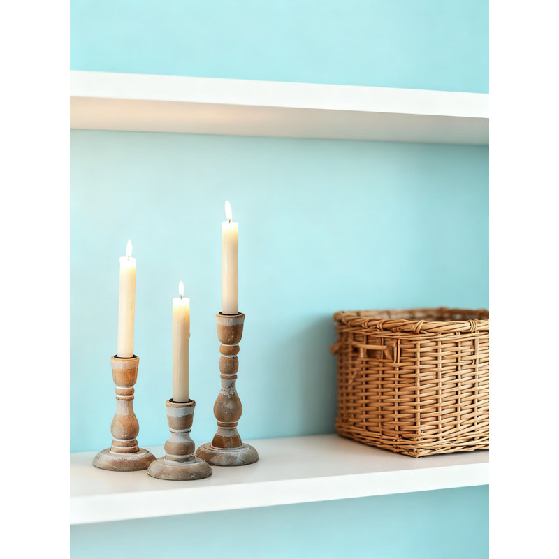 Ensemble de 3 porte-chandelles en bois rustique avec gobelets de sécurité en métal pour décorations de table et centres de table Boho