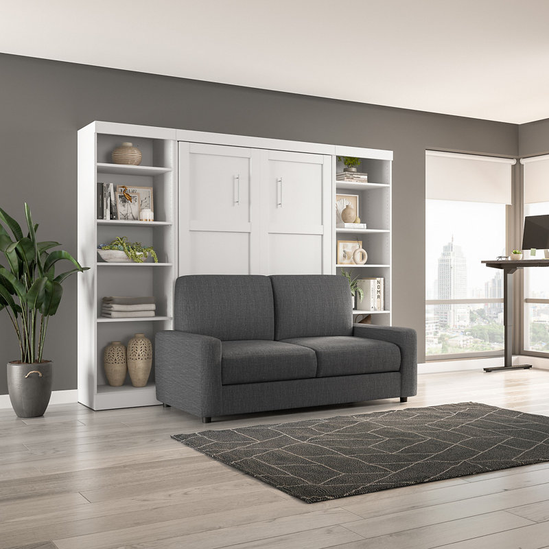 Lit escamotable avec rangement Arlex, Blanc / gris, Double