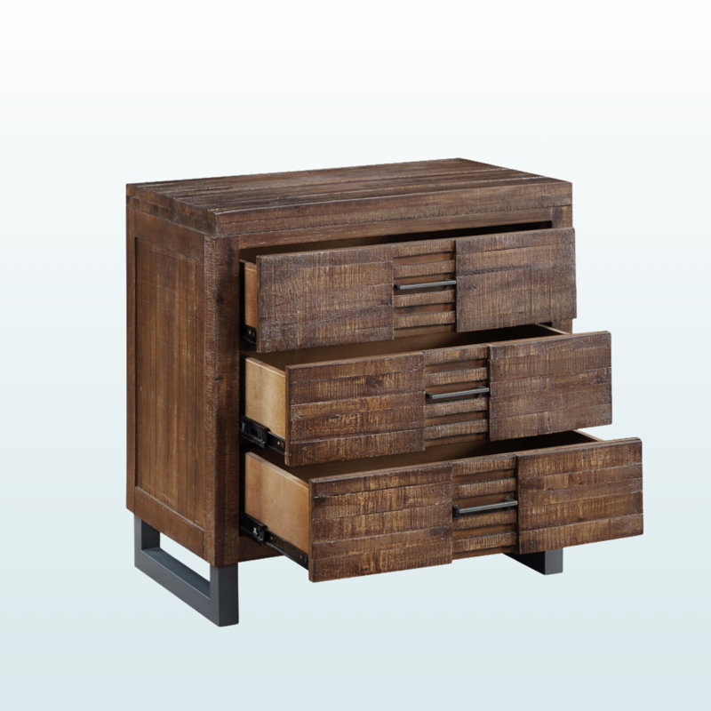 Celeste Oak Nightstand, 2 Drawers Bedside Table with English Dovetail Design & Antique Brass Pulls