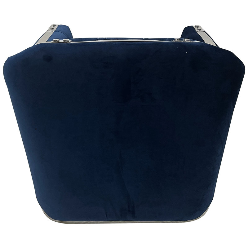 Chaise en velours bleu marine avec structure en acier inoxydable argenté brillant