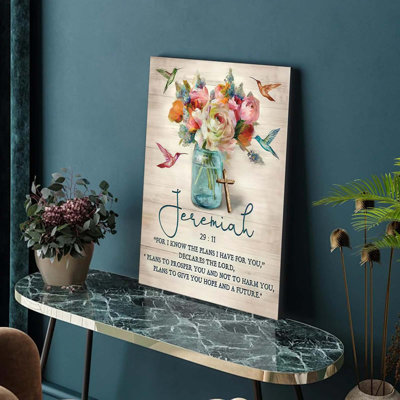 Framed Jeremiah 29:11 Bible Verse Wall Art Christian Floral Poster With Hummingbirds And Cross Scripture Canvas Painting Prints Faith Religious Picture Décor For Bedroom Living Room16x24 Inches