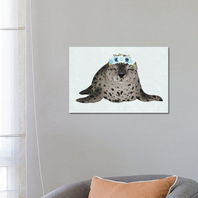 Floral Crown Baby Seal 1 Piece Wrapped Canvas Wall Art