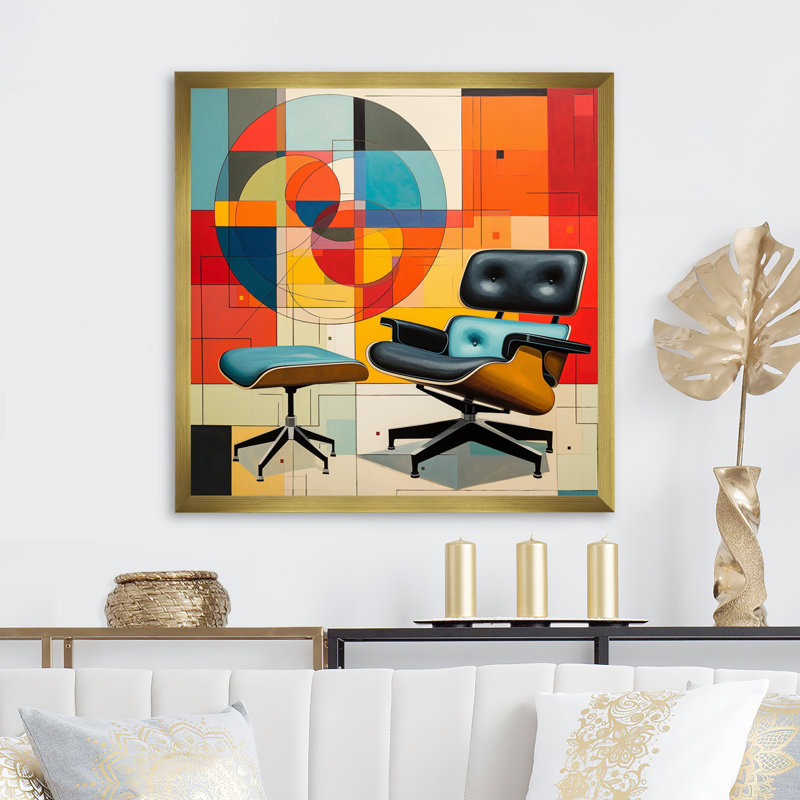 «Mid-Century Eames Delight I» - Impression, Encadrement doré, H 36 po x l 36 po x P 1,5 po