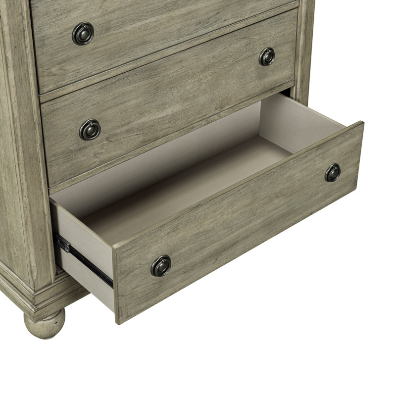 Ensemble de lit-bateau très grand, commode et miroir Lenny, Brun clair, Très grand