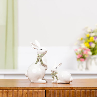 Rabbit Figurine with Bow (Set of 2)
