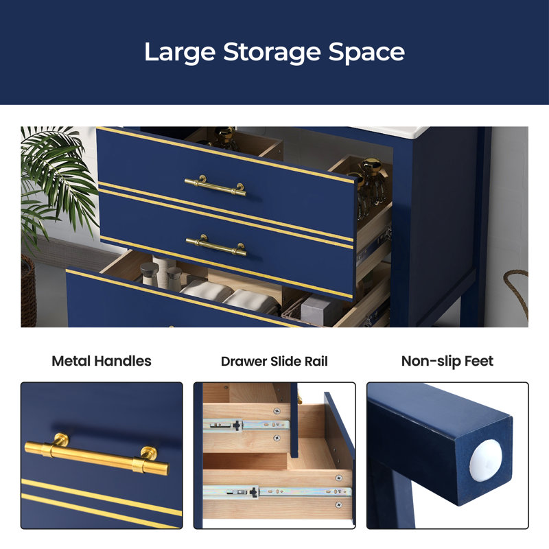 29.13'' Single Bathroom Vanity Base Only, Blue