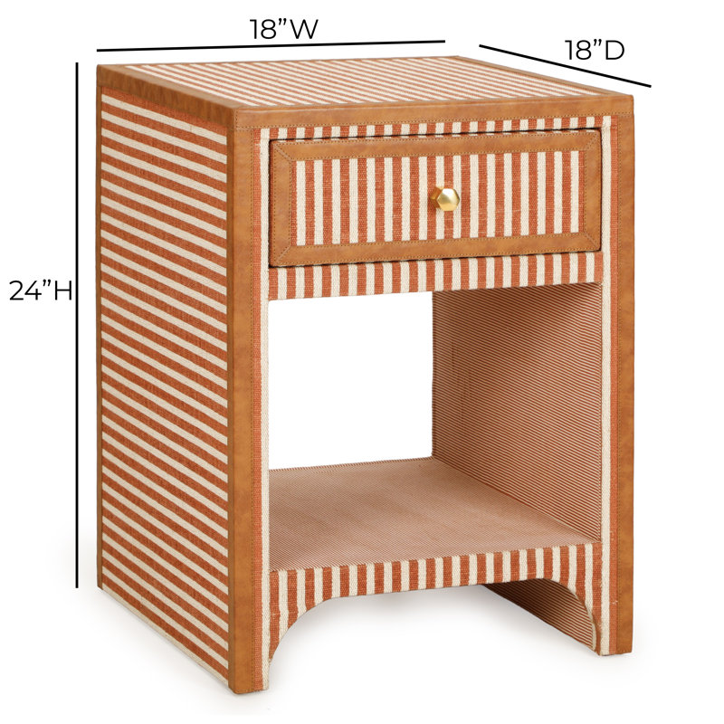 Kora Terracotta Cotton Jute Designer Nightstand, Red