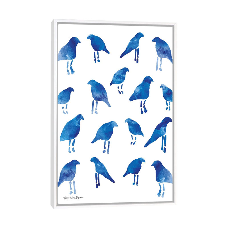 Oiseaux bleus - reproduction d'art, H 60 po x l 40po x P 1,5 po, Toile blanche encadrée, Pas de tapis