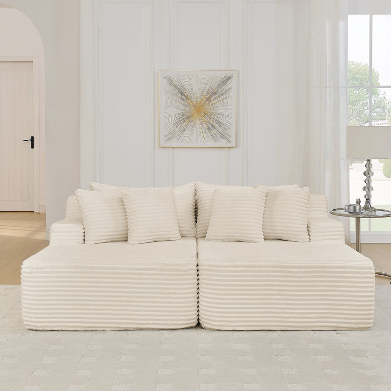 Méridienne à deux places paresseuse, canapé compressé sans assemblage requis, faite de tissu de velours, méridienne moderne et moelleuse, utilisée pour les salons et les chambres à coucher - beige