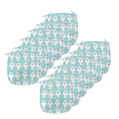 Sea Animals Chair Seating Cushion Set Of 12, Seals With Faces Smiling Cheerful Theme, Seat Pads For Office With Anti-Slip Backing, 40 Cm X 40 Cm, Turquoise Pale Blue