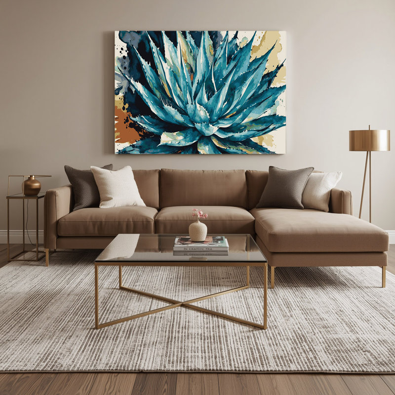 «Southwestern Plants Agave Plant 151», art mural sur toile bleue, H 20 po x l 30 po