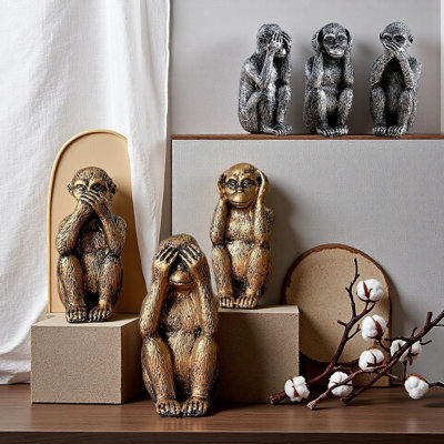 3 pièces Statue en résine See Speak Hear NO Evil Monkeys
