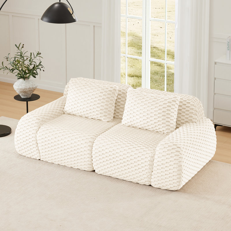Canapé modulaire moderne 82 po pour salon en tissu de flanelle très texturé, Crème
