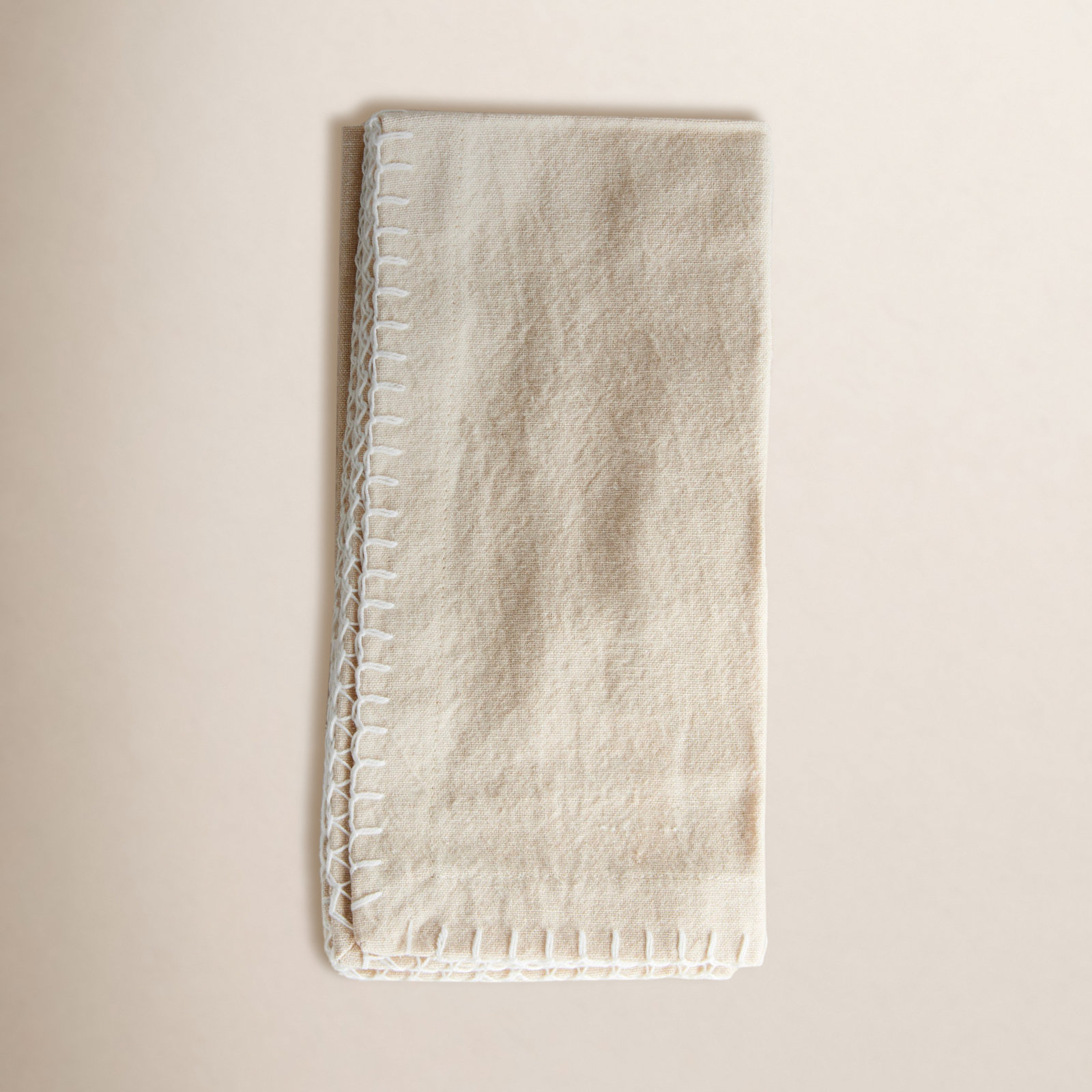 Eggett Toile Cotton Dinner Napkins, Decorative Seam, Beige, Solid Color