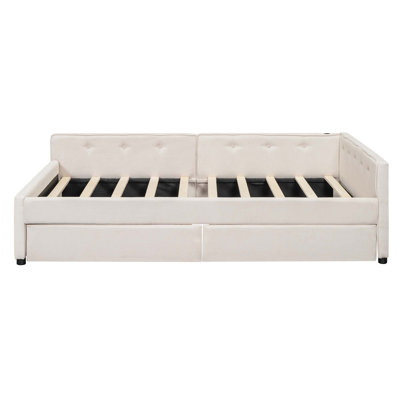 Upholstered Platform Bed With USB And 2 Drawers