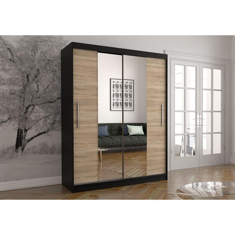 Aznavur 2 Door Manufactured Wood Wardrobe, Black/Oak