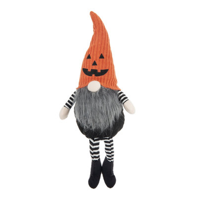 8.3X4.7X23.5" Fabric Sitting Gnome With Orange Knit Hat, For Halloween Decor