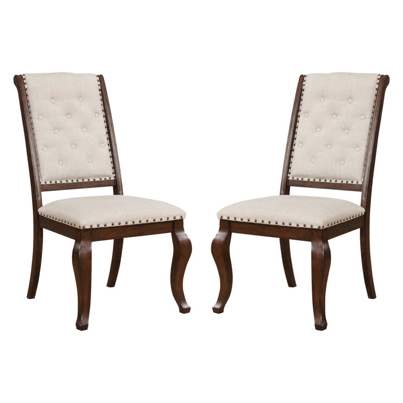 Chaises de salle à manger rembourrées avec garniture cloutée, dossier capitonné (ensemble de 2)