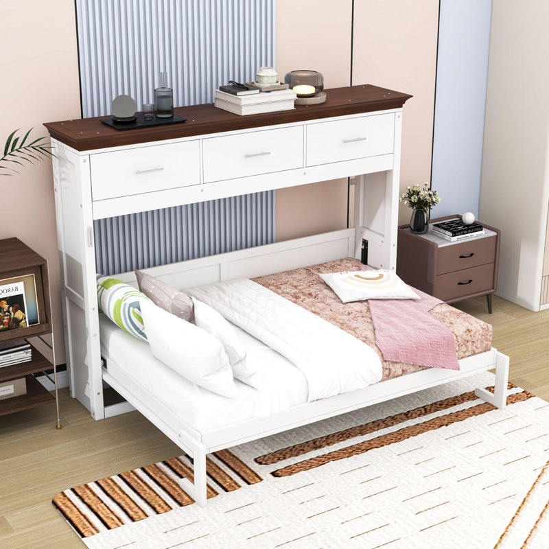 Lit escamotable 3 tiroirs en bois, conception pliable peu encombrante